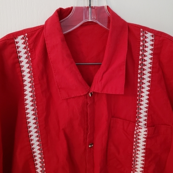 Red Linen Blend Button Down Shirt Southwestern Men's XL - Picture 2 of 7